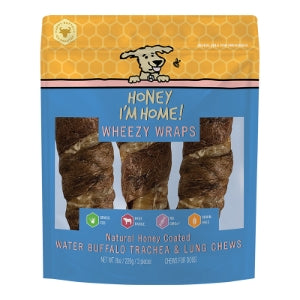 HONEY I'M HOME DOG BUFFALO TRACHEA WRAPPED IN LUNG 6 INCH 3 PACK