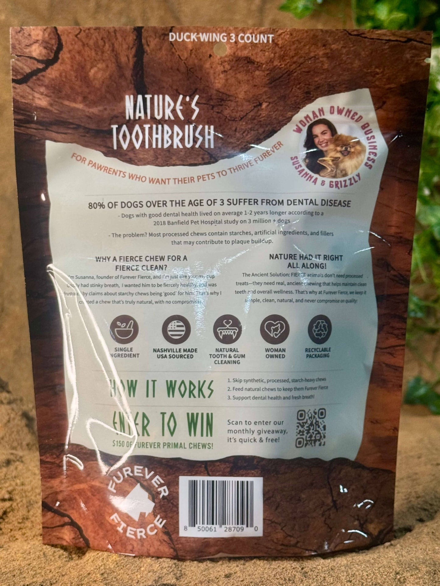 Duck Wing Bag of 3 Dog Chew - Natural Single Ingredient