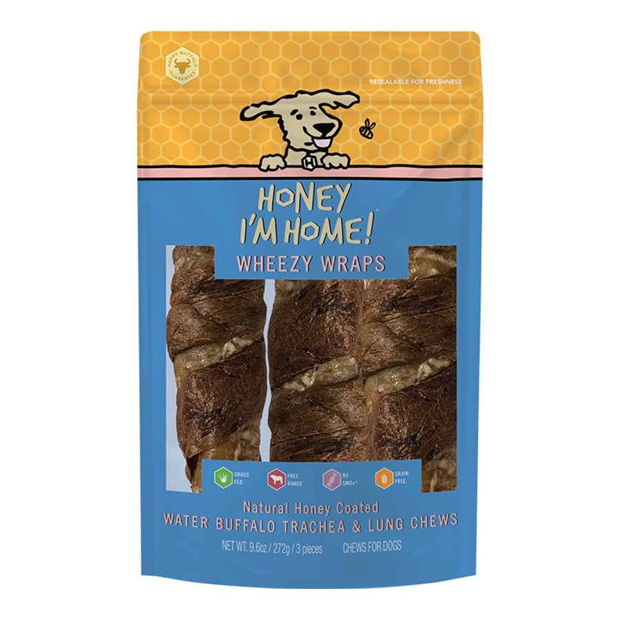 HONEY I'M HOME DOG BUFFALO TRACHEA WRAPPED IN LUNG 10 INCH 3 PACK