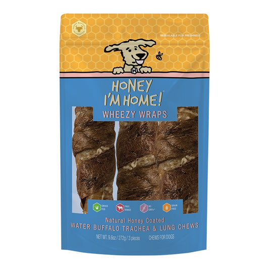 HONEY I'M HOME DOG BUFFALO TRACHEA WRAPPED IN LUNG 10 INCH 3 PACK