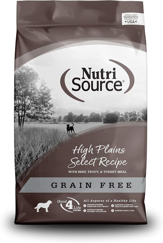 NUTRISOURCE GRAIN FREE HIGH PLAINS SELECT DOG FOOD -26lbs