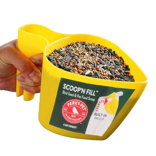 SCOOP N' FILL BIRD SEED & PET FOOD PERKY-PET YELLOW PLASTIC